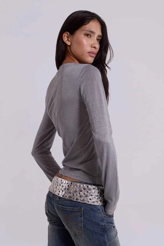 Osmium-riem met studs in zilver