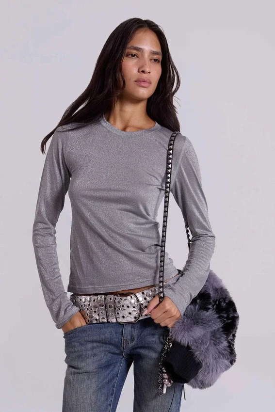 Osmium-riem met studs in zilver