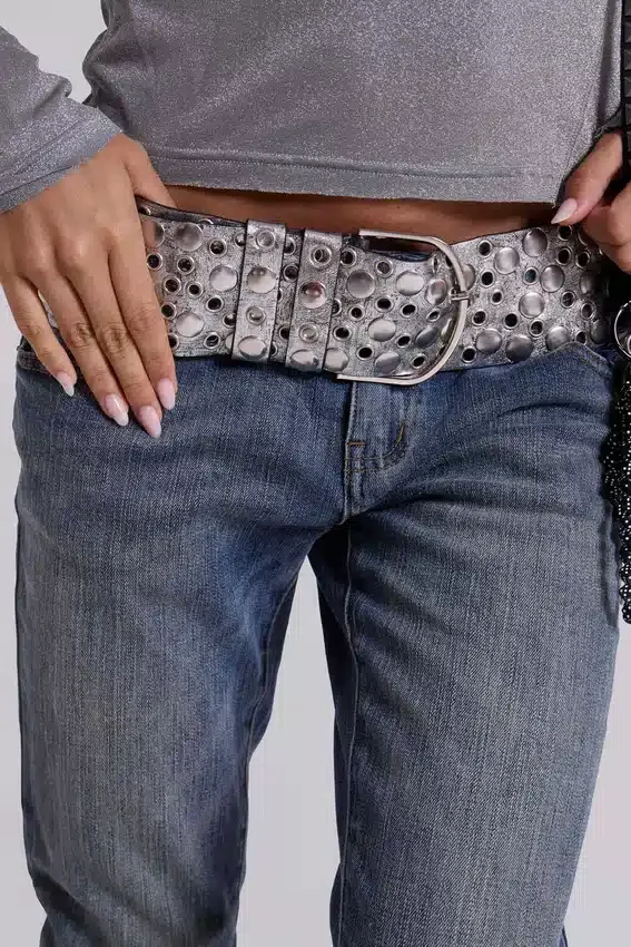 Osmium-riem met studs in zilver