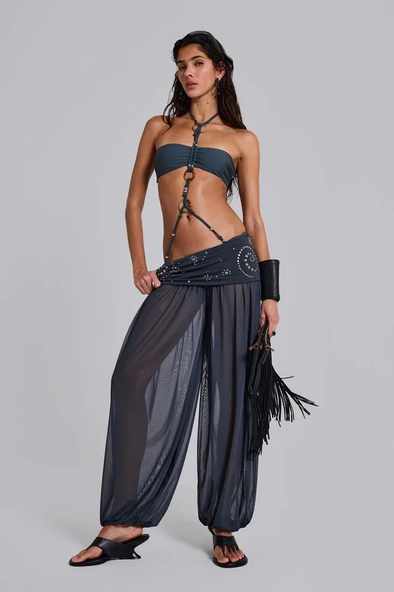 Pelagia ballonbroek met omgeslagen tailleband en studs