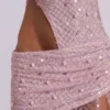Prachtige asymmetrische maxi-jurk met handgeborduurde kralen in roze