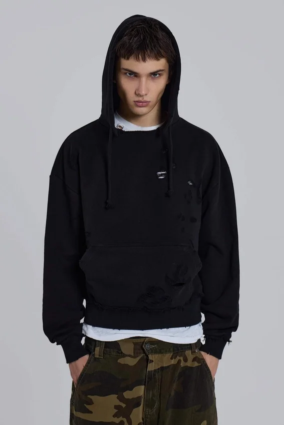 Pullover Bitten-hoodie in zwart