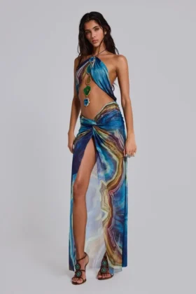 Quartz halter maxi-jurk met kristallen