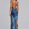 Quartz halter maxi-jurk met kristallen