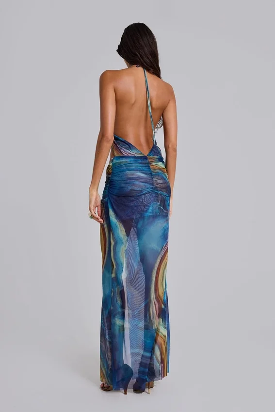 Quartz halter maxi-jurk met kristallen