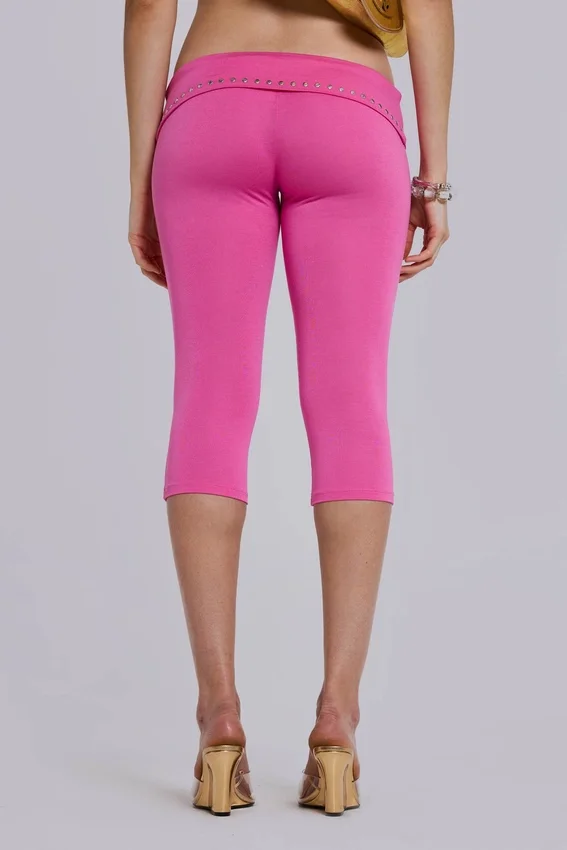 Quinn capribroek van jersey met studs in roze