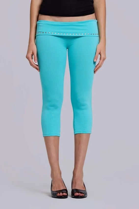 Quinn jersey capri met studs in turkoois