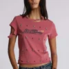 Rally T-shirt met versleten look en versieringen