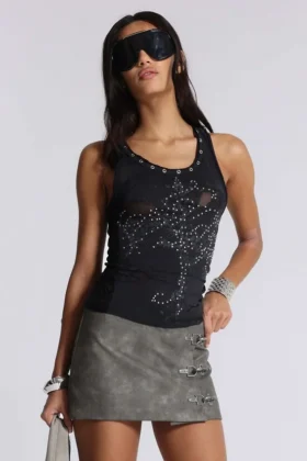 Ramona Burnout-vesttop in zwart