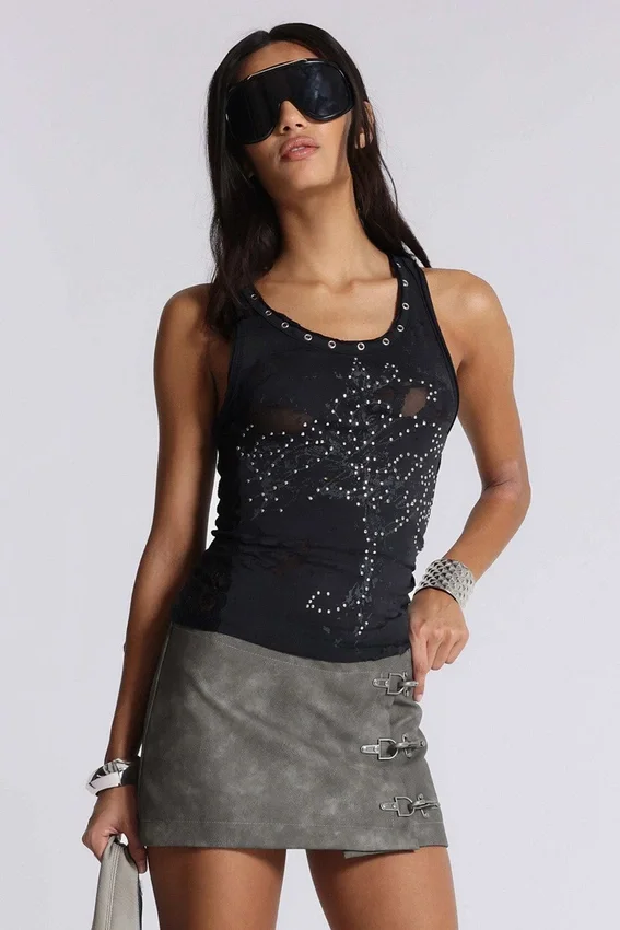 Ramona Burnout-vesttop in zwart