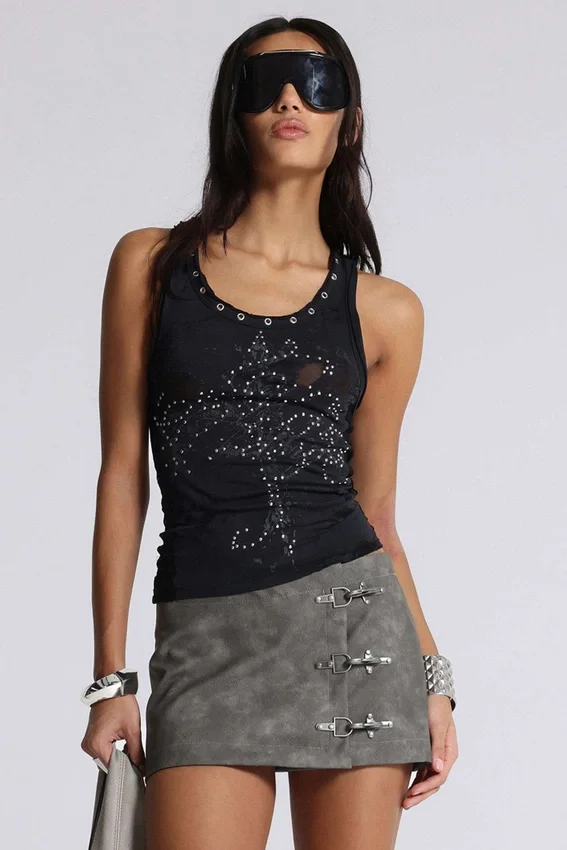 Ramona Burnout-vesttop in zwart