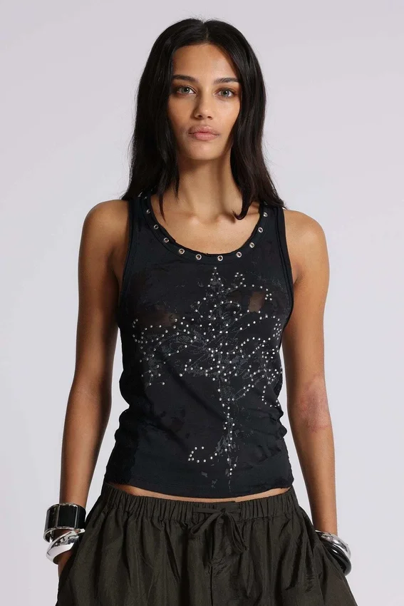Ramona Burnout-vesttop in zwart