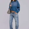 Rider-jeans met lage taille en rechte pijpen in lichte wassing