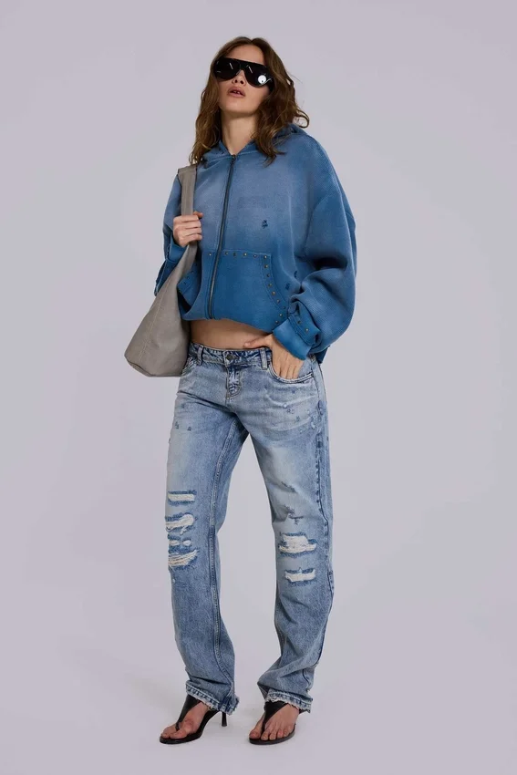 Rider-jeans met lage taille en rechte pijpen in lichte wassing