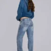Rider-jeans met lage taille en rechte pijpen in lichte wassing
