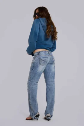 Rider-jeans met lage taille en rechte pijpen in lichte wassing