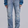 Rider-jeans met lage taille en rechte pijpen in lichte wassing