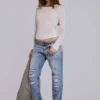 Rider-jeans met lage taille en rechte pijpen in lichte wassing