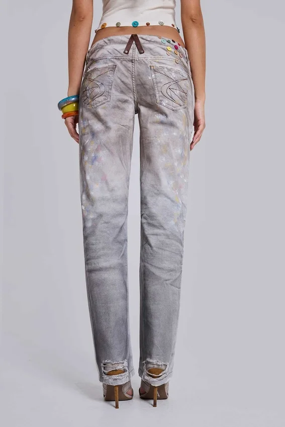 Rider-jeans met lage taille en rechte pijpen in Painter