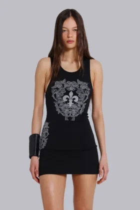 Rock Revival mini-jurk met strass Fleur de Lis-vest