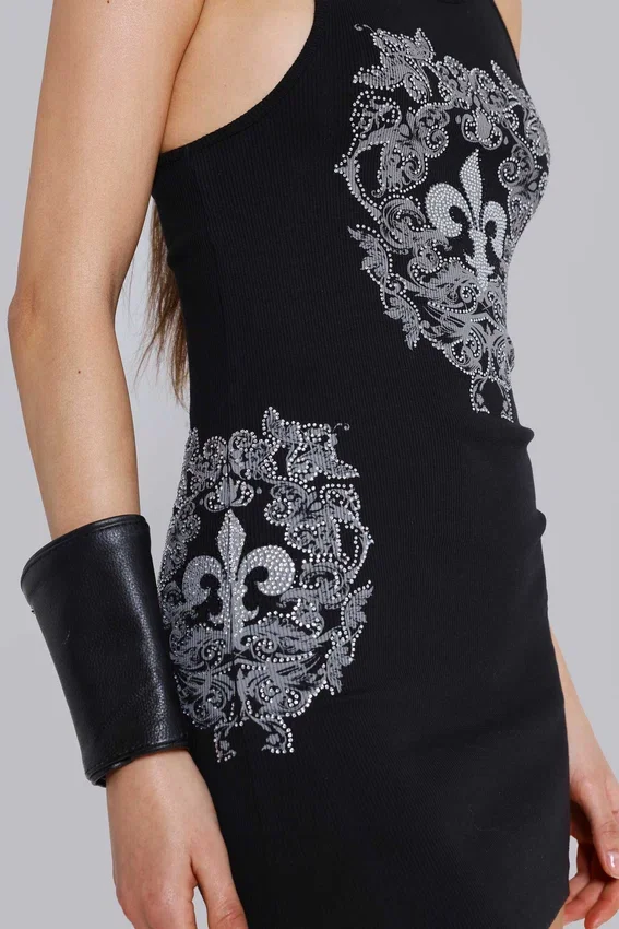 Rock Revival mini-jurk met strass Fleur de Lis-vest