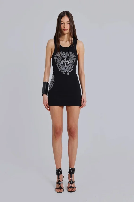Rock Revival mini-jurk met strass Fleur de Lis-vest