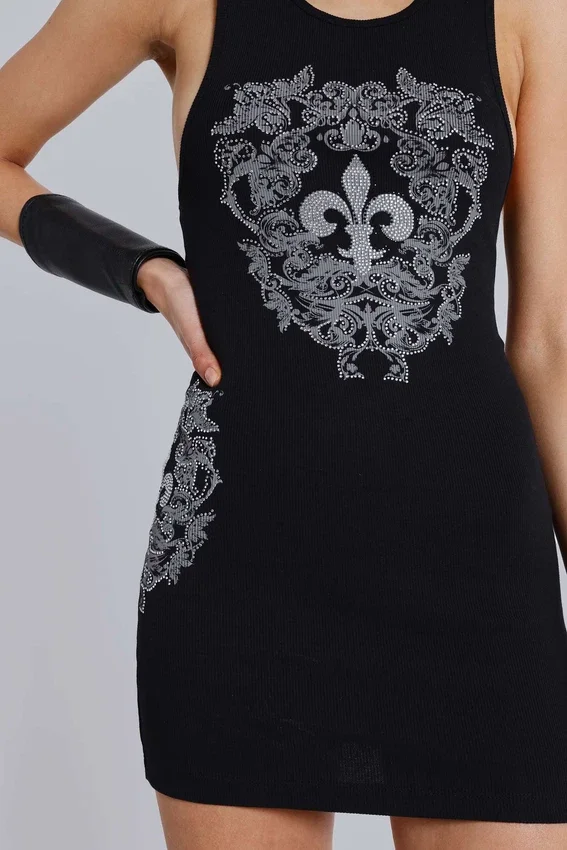 Rock Revival mini-jurk met strass Fleur de Lis-vest