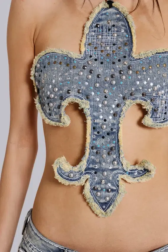 Rock Revival top met studs en Fleur de Lis-motief