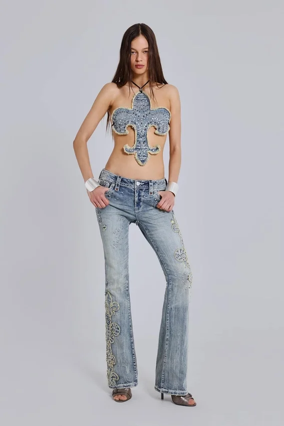 Rock Revival top met studs en Fleur de Lis-motief