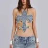Rock Revival top met studs en Fleur de Lis-motief