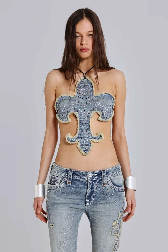Rock Revival top met studs en Fleur de Lis-motief