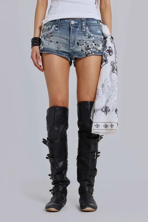 Rock Revival versierde denim minishorts