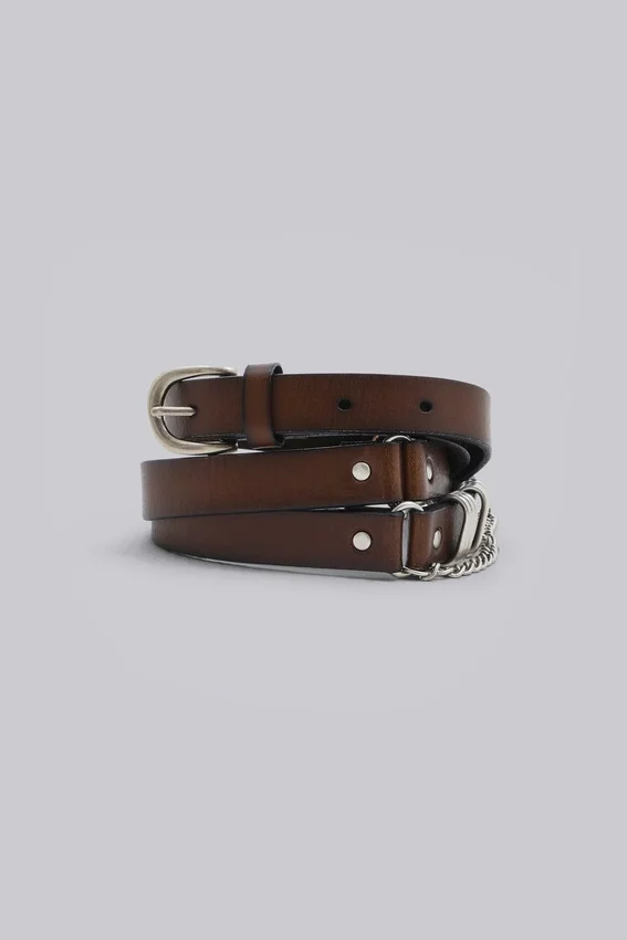 Saddle Skinny bruine leren riem