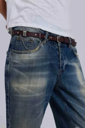 Saddle Skinny bruine leren riem