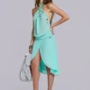Serilda midi-jurk van chiffon met pailletten