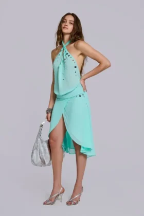 Serilda midi-jurk van chiffon met pailletten