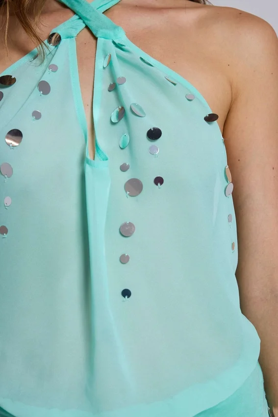 Serilda midi-jurk van chiffon met pailletten
