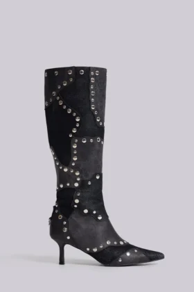Shadow kniehoge laars met studs