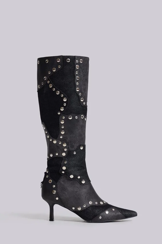 Shadow kniehoge laars met studs