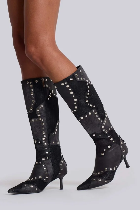 Shadow kniehoge laars met studs