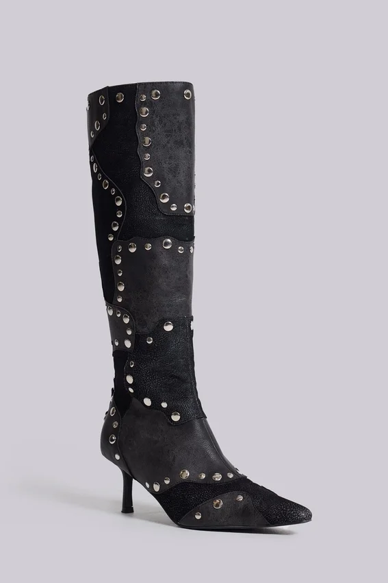 Shadow kniehoge laars met studs