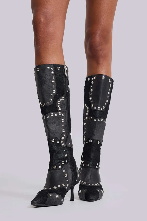 Shadow kniehoge laars met studs