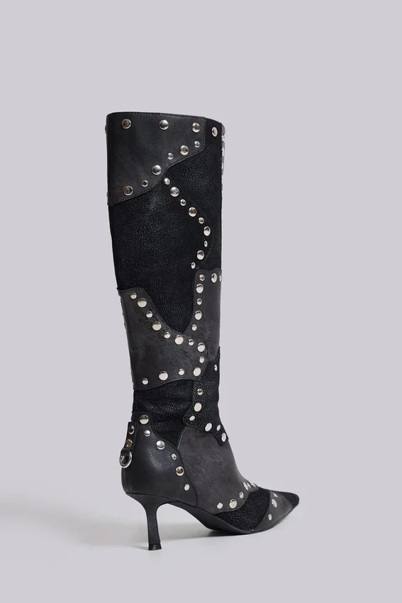 Shadow kniehoge laars met studs