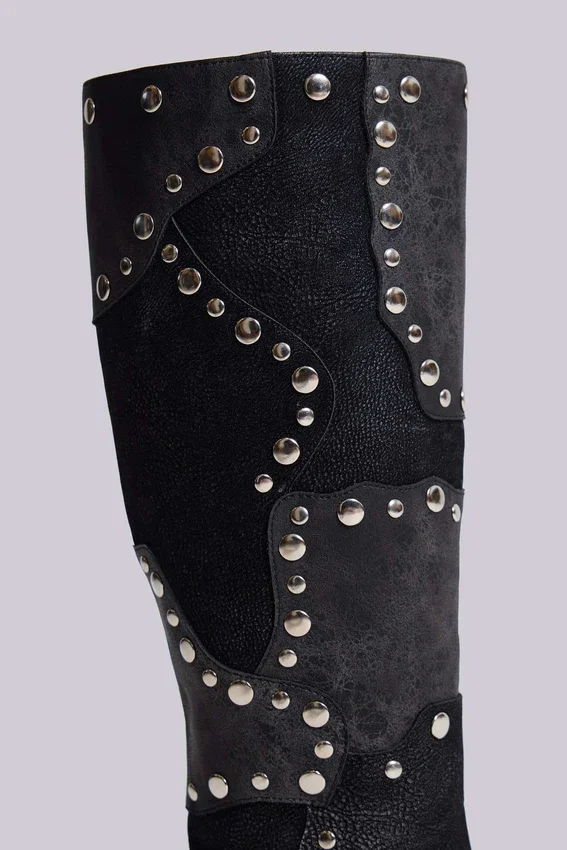 Shadow kniehoge laars met studs
