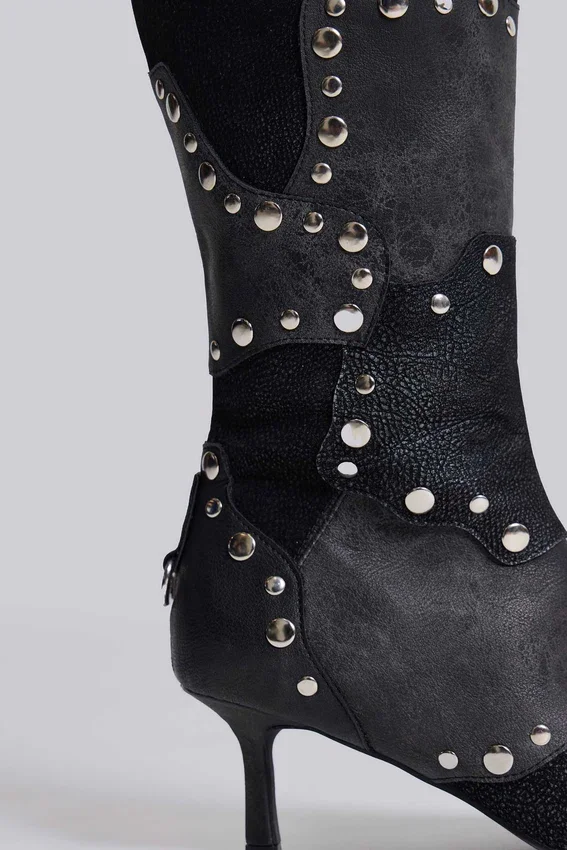 Shadow kniehoge laars met studs