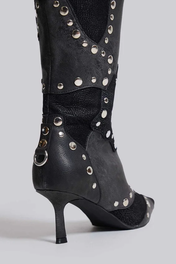 Shadow kniehoge laars met studs