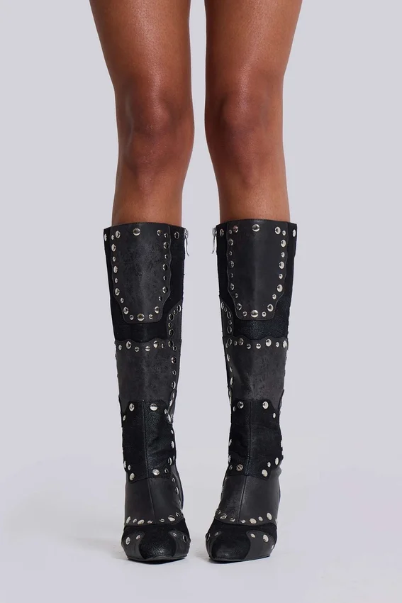 Shadow kniehoge laars met studs