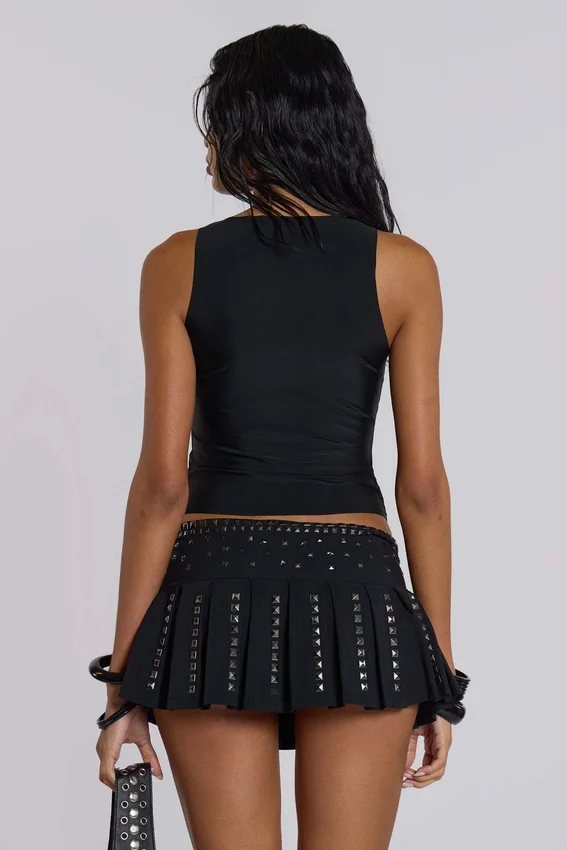 Onyx-plooirok met studs