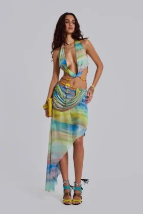 Soleila gedrapeerde maxi-rok