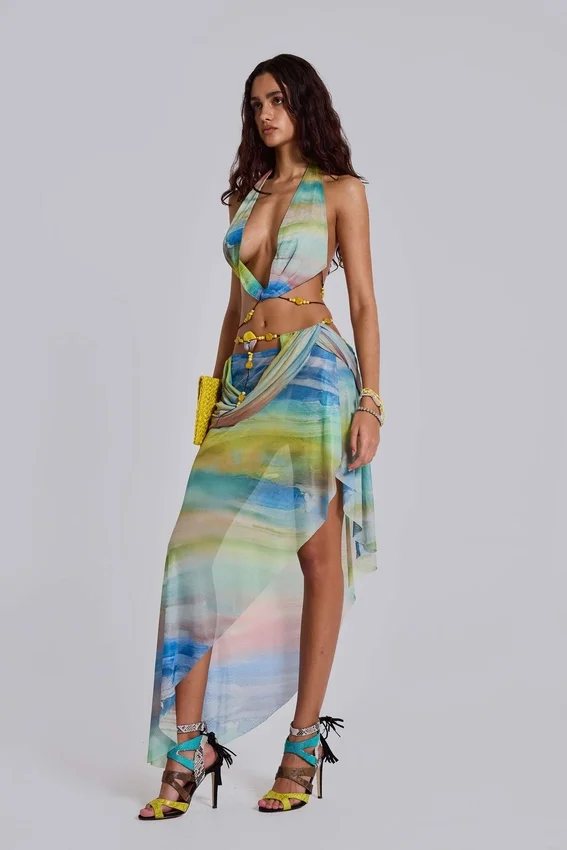 Soleila gedrapeerde maxi-rok